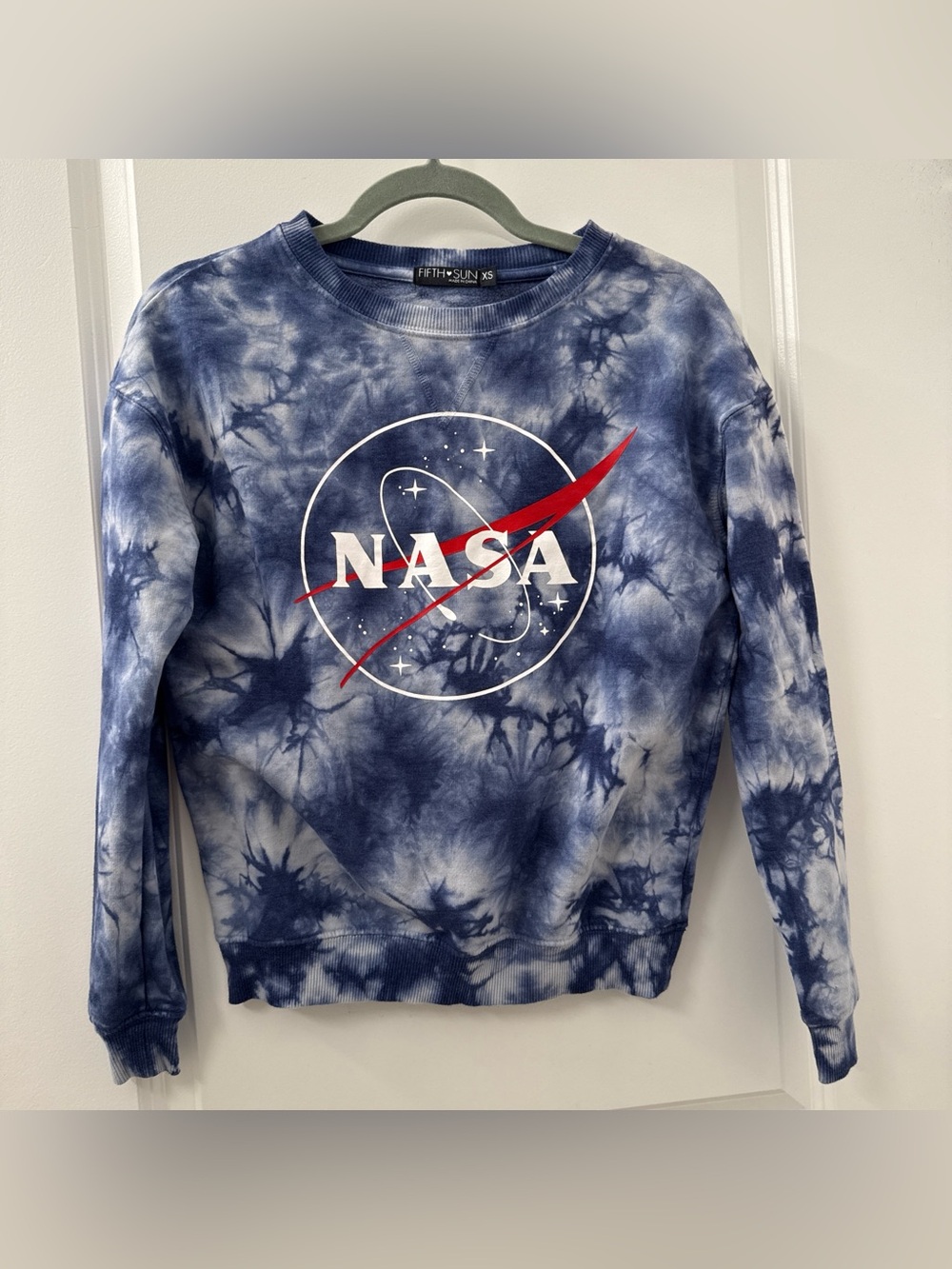 NASA Tie-Dye Crewneck Sweatshirt - Navy & White with Red Logo